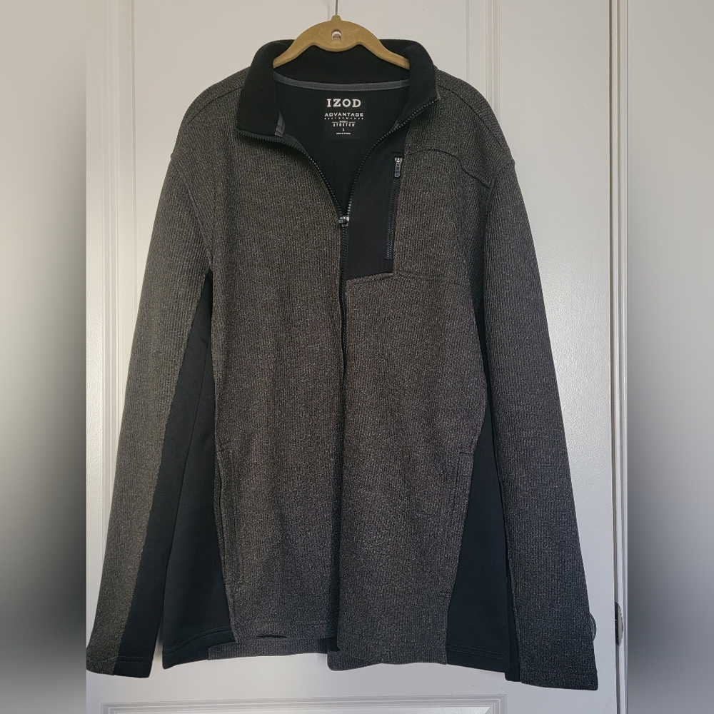 IZOD Men's Advantage Performance Full Zip Fleece Jacket, sz L, gray/blk